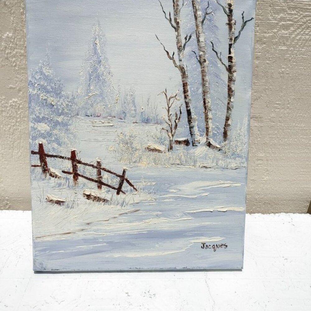 Original Oil on Canvas Painting Winter Landscape Signed Jacques OP3-37